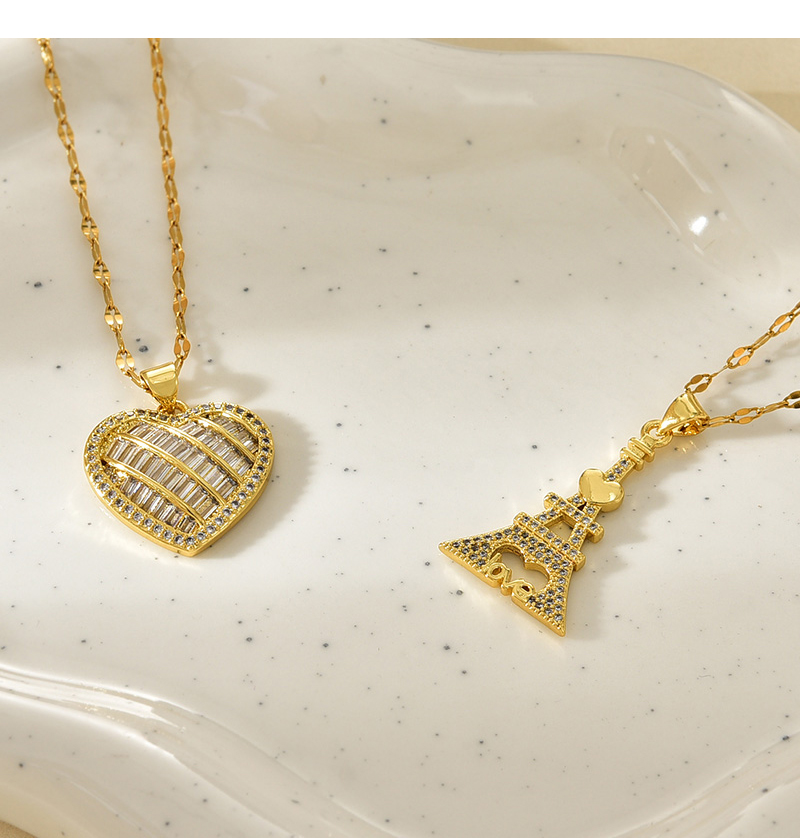 Fashion Golden 2 Titanium Steel Inlaid Zircon Love Pendant Necklace,Necklaces