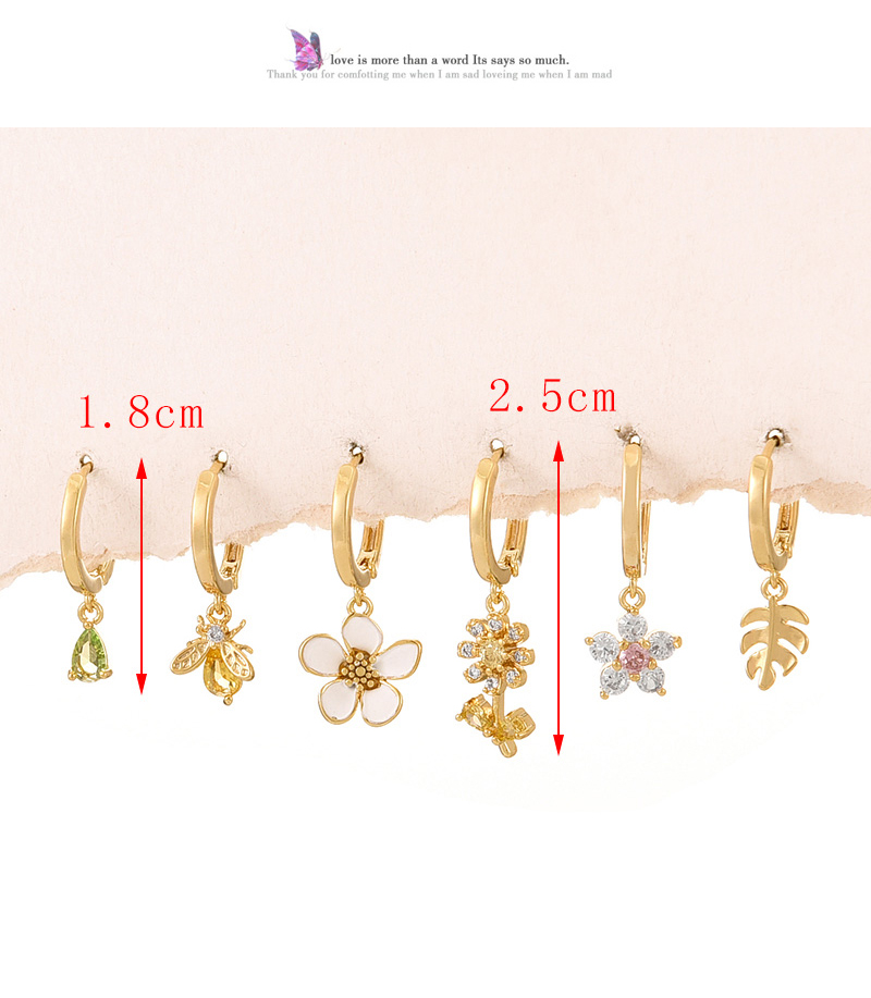 Fashion Gold Copper Inlaid Zircon Oil Drop Flower Pendant Earring Set Of 6 Pieces,Earring Set
