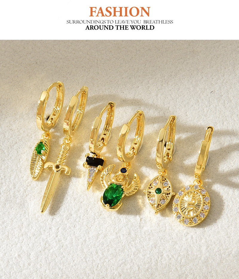 Fashion Gold Copper Inlaid Zircon Cartoon Pendant Earrings 6-piece Set,Earring Set