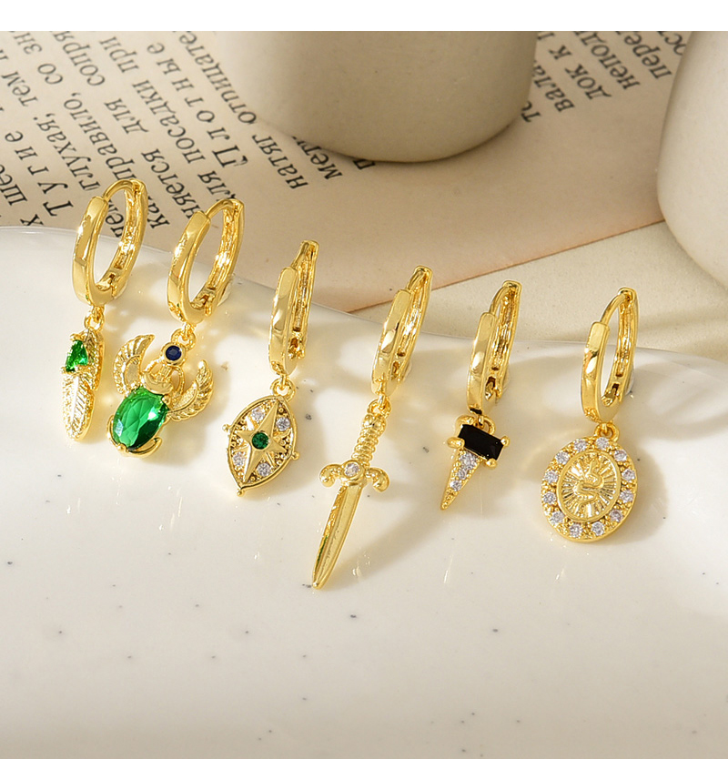 Fashion Gold Copper Inlaid Zircon Cartoon Pendant Earrings 6-piece Set,Earring Set