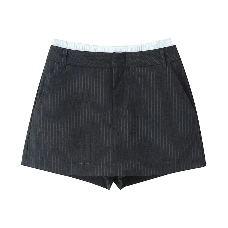 Fashion Black Patchwork Boxer Striped Culottes,Shorts