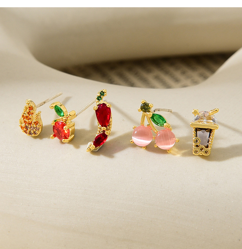 Fashion Color Copper Inlaid Zirconium Fruit Earrings Set Of 5,Earring Set