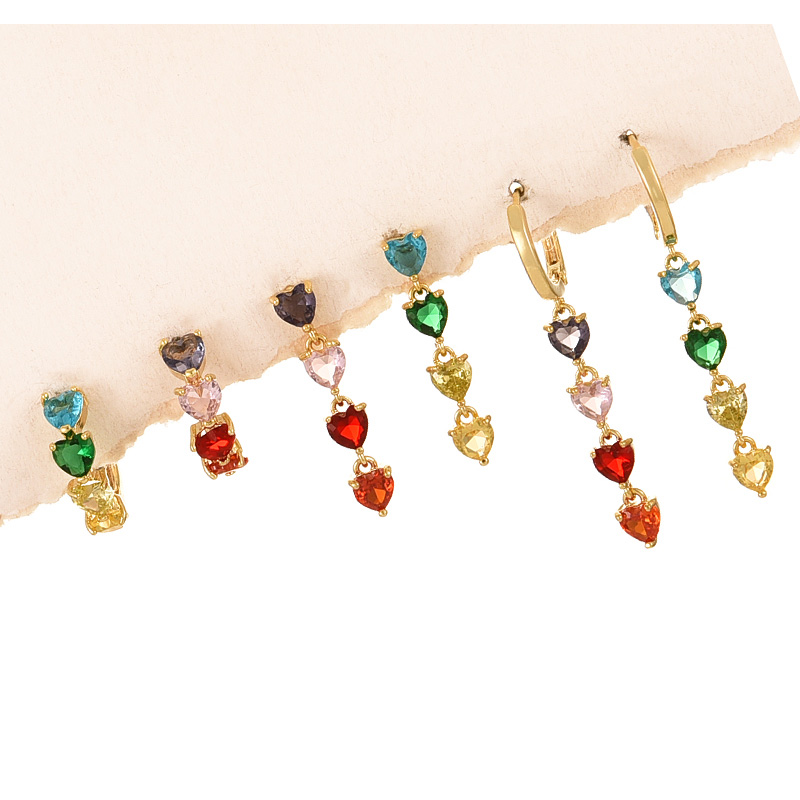 Fashion Color Copper Inlaid Zirconium Contrasting Color Love Pendant Earrings Set Of 6,Earring Set