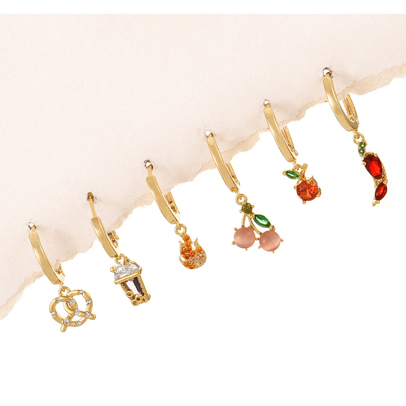 Fashion Color Copper Inlaid Zirconium Fruit Pendant Earrings 6-piece Set,Earring Set