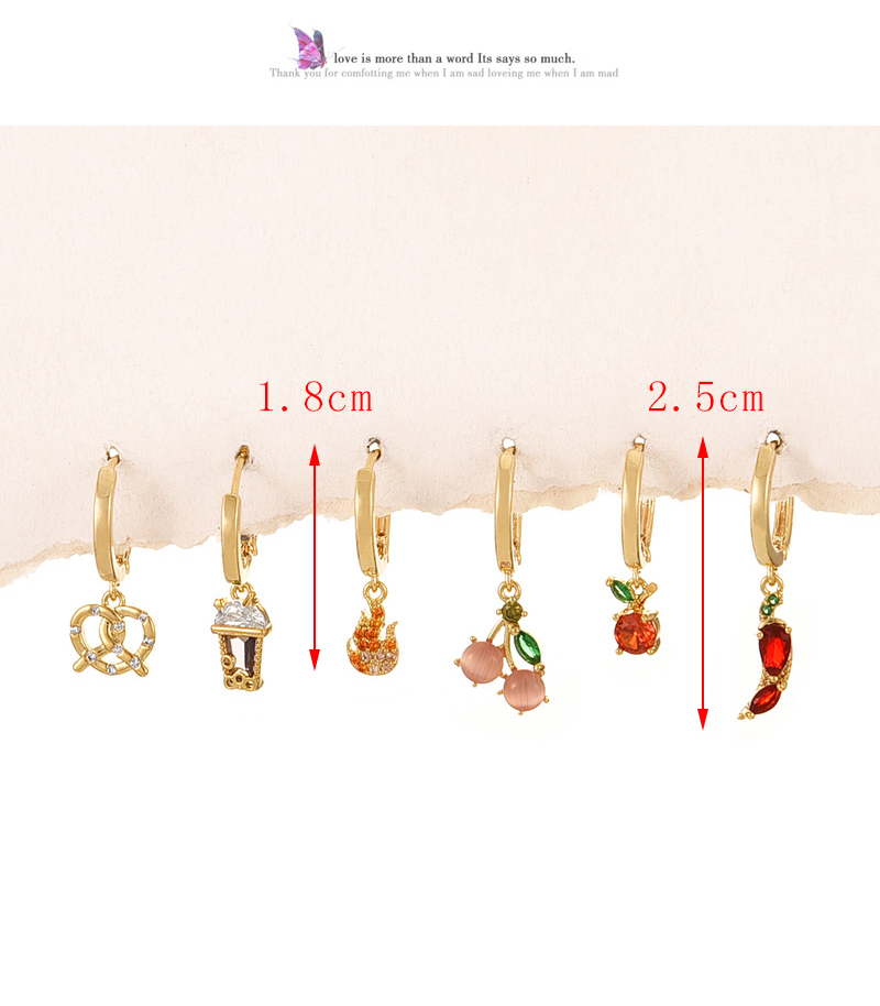 Fashion Color Copper Inlaid Zirconium Fruit Pendant Earrings 6-piece Set,Earring Set
