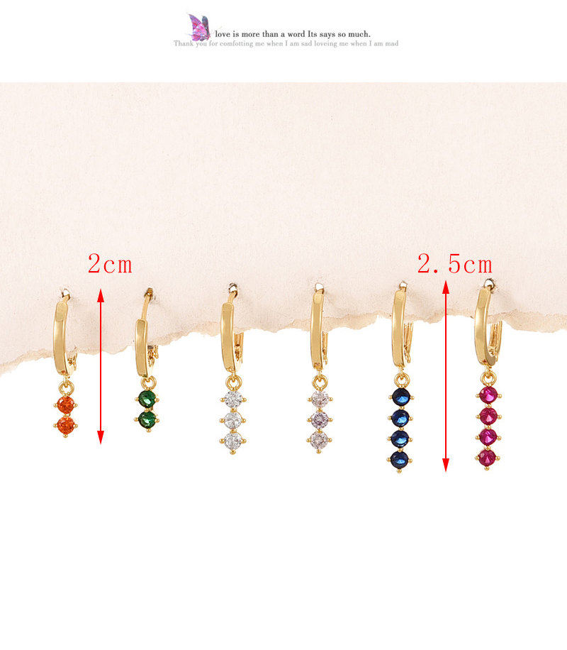 Fashion Color Copper Inlaid Zirconium Contrast Round Pendant Earrings Set Of 6,Earring Set