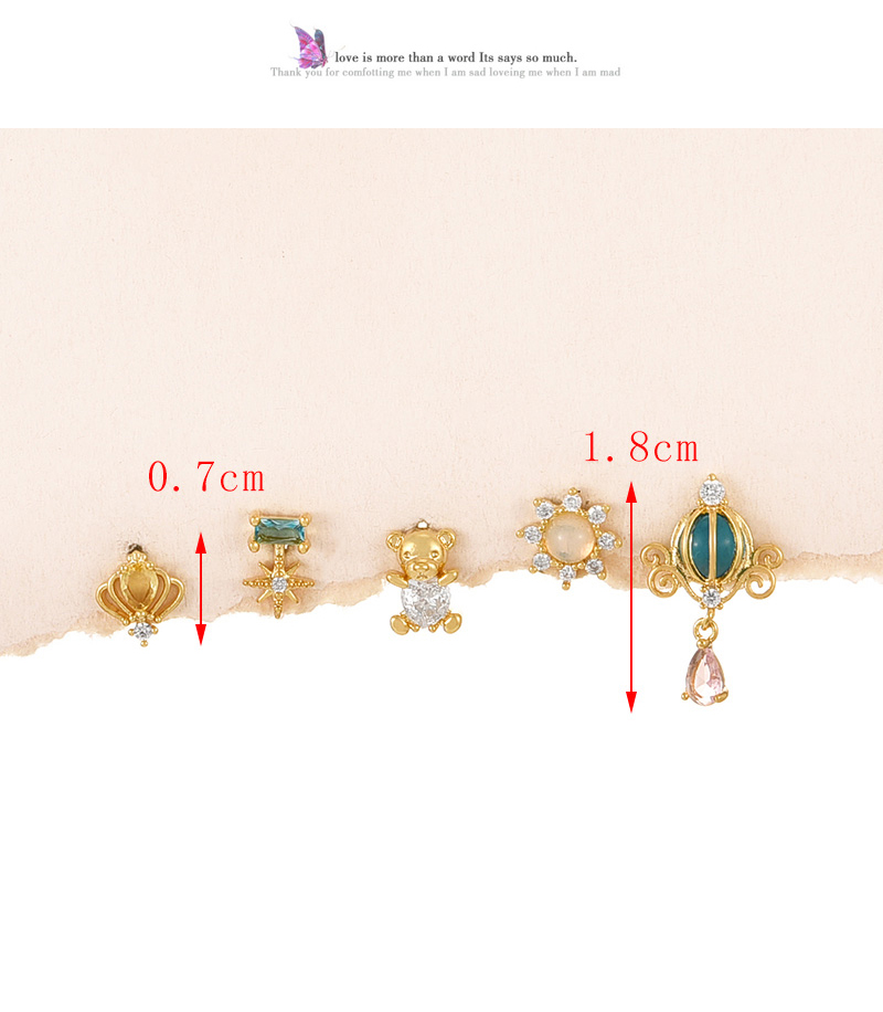 Fashion Color Copper Inlaid Zirconium Cartoon Bear Earring Set Of 5 Pieces,Earring Set