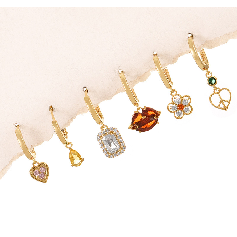 Fashion Color Copper Inlaid Zirconium Flower Love Pendant Earring Set Of 6 Pieces,Earring Set