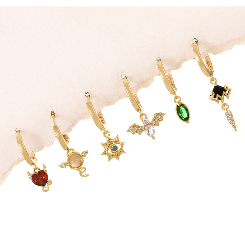 Fashion Gold Copper Inlaid Zirconium Cartoon Pendant Earrings 6-piece Set,Earring Set