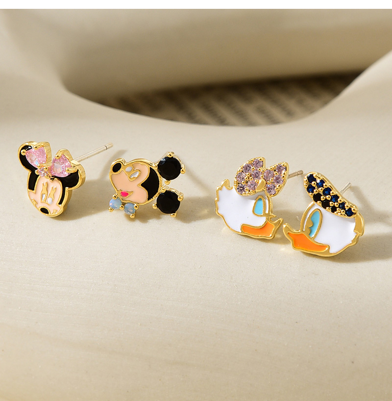 Fashion Color Copper Inlaid Zirconium Cartoon Oil Dripping Earrings Set Of 4,Earring Set