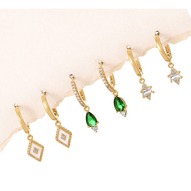 Fashion Gold Copper Inlaid Zirconium Geometric Pendant Earrings 6-piece Set,Earring Set