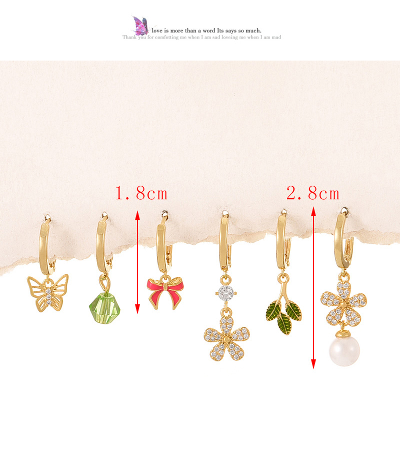Fashion Color Copper Inlaid Zirconium Drip Oil Bow Flower Pearl Pendant Earring Set 6 Pieces,Earring Set