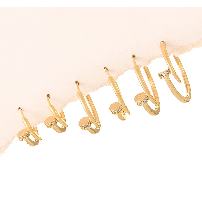 Fashion Gold Copper Inlaid Zirconium Round Nail Earring Set Of 6 Pieces,Earring Set