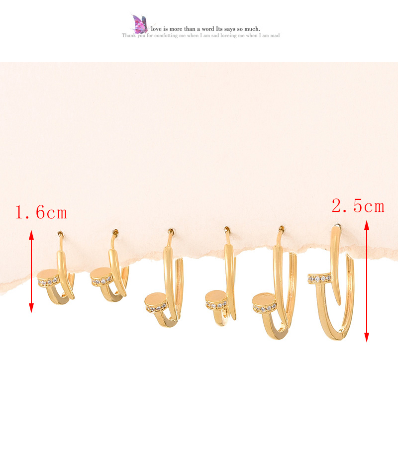 Fashion Gold Copper Inlaid Zirconium Round Nail Earring Set Of 6 Pieces,Earring Set
