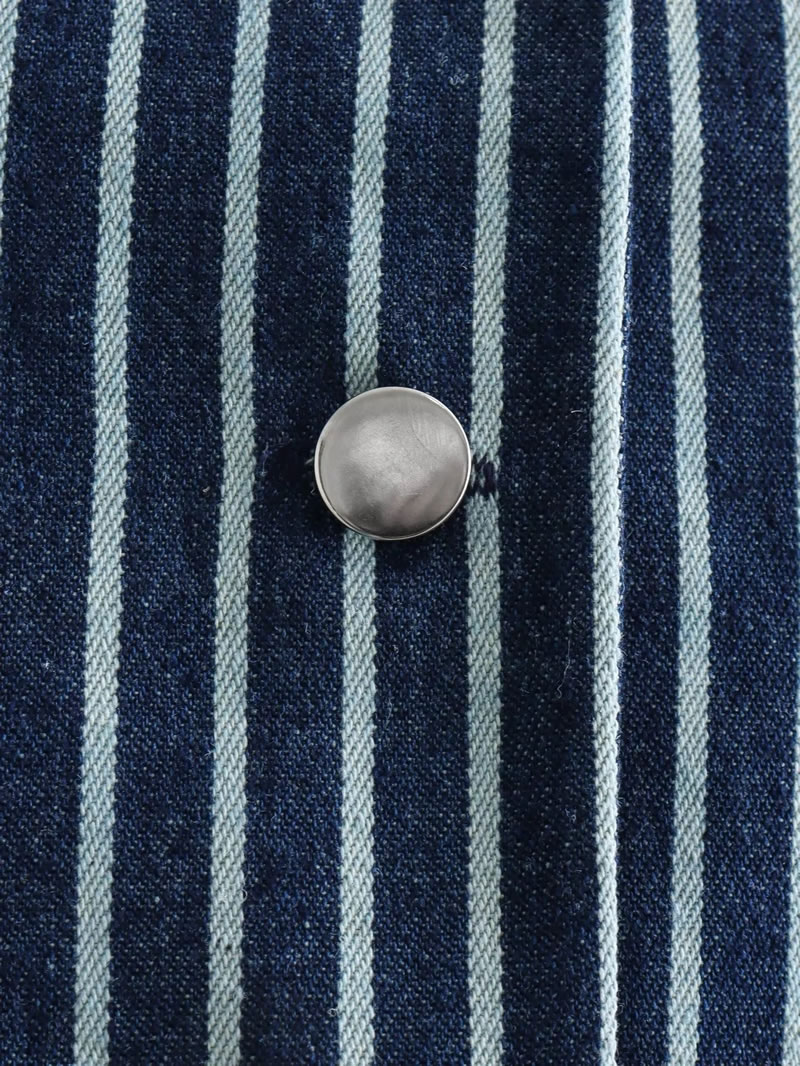 Fashion Blue Polyester Striped Buttoned Vest,Coat-Jacket