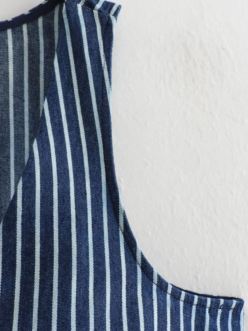 Fashion Blue Polyester Striped Buttoned Vest,Coat-Jacket