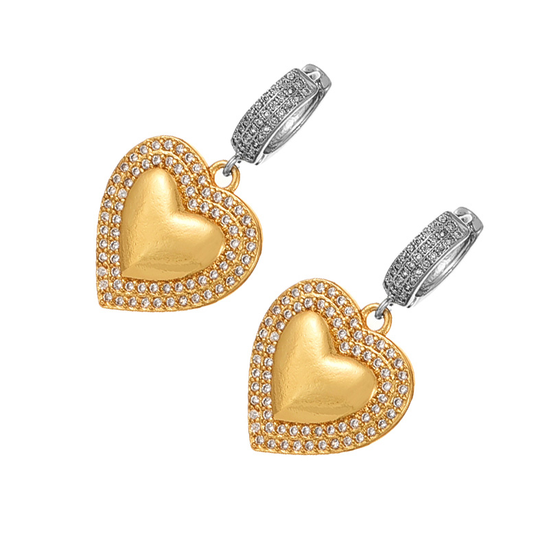 Fashion Silver Copper Inlaid Zirconium Heart Hoop Earrings,Earrings