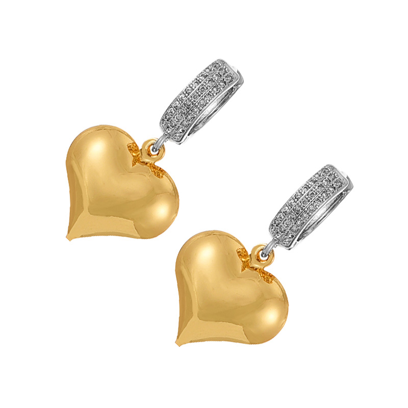 Fashion Silver Copper Inlaid Zirconium Heart Hoop Earrings,Earrings
