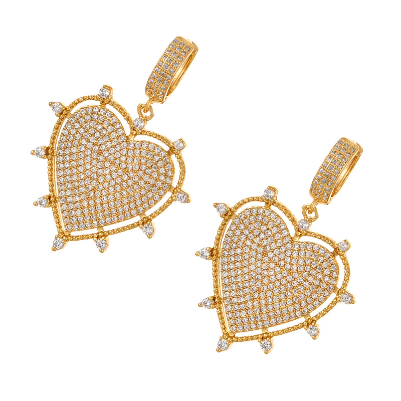 Fashion Golden 2 Copper Inlaid Zirconium Irregular Heart Hoop Earrings,Earrings