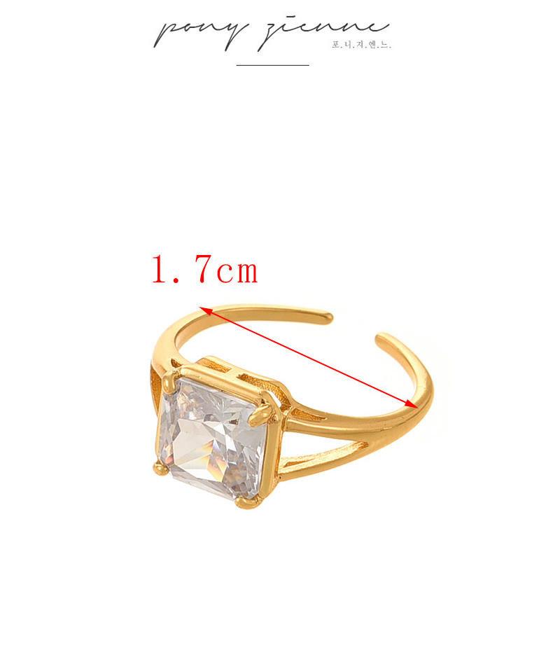 Fashion Silver 3 Copper Inlaid Zirconium Square Open Ring,Rings