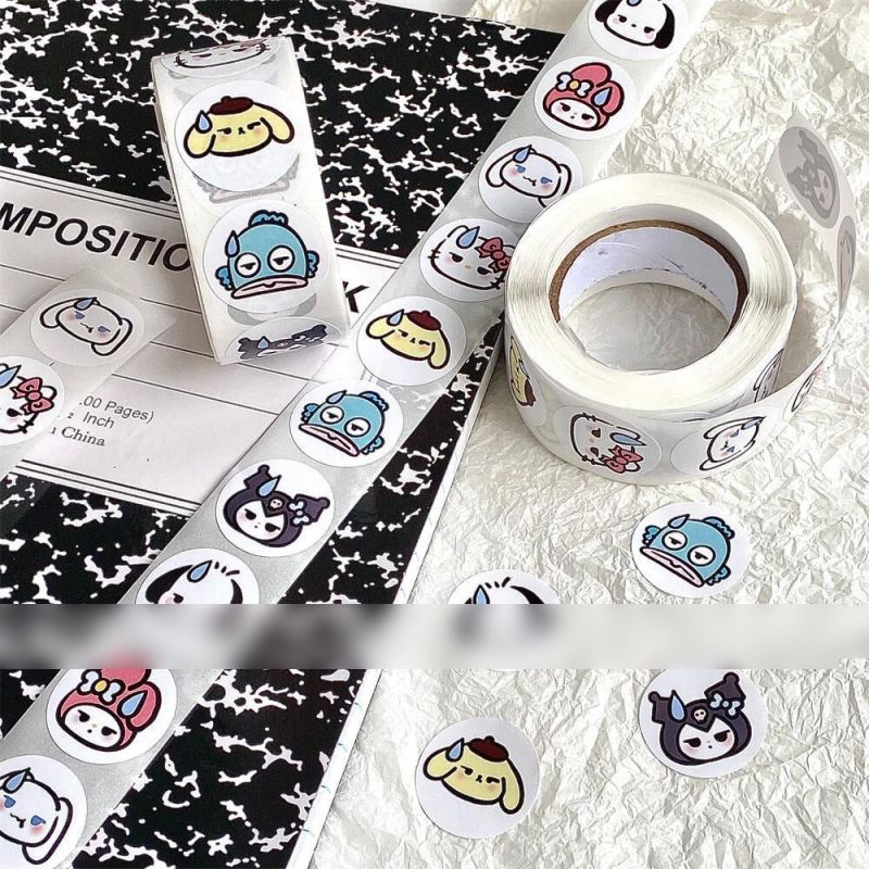 Fashion Speechless Sanrio Roll Stickers [1 Roll/500 Stickers] Paper Printed Pocket Material Dot Stickers,Stickers/Tape