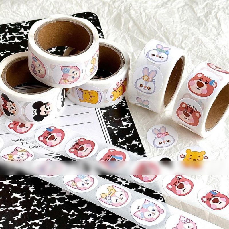 Fashion Strawberry Bear Roll Stickers [1 Roll/200 Stickers] Paper Printed Pocket Material Dot Stickers,Stickers/Tape