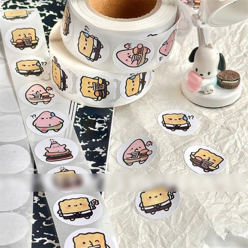 Fashion Spongebob Squarepants Roll Stickers [1 Roll/500 Stickers] Paper Printed Pocket Material Dot Stickers,Stickers/Tape