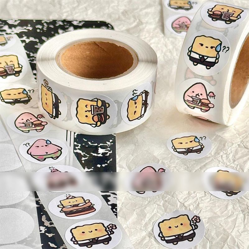 Fashion Spongebob Squarepants Roll Stickers [1 Roll/500 Stickers] Paper Printed Pocket Material Dot Stickers,Stickers/Tape