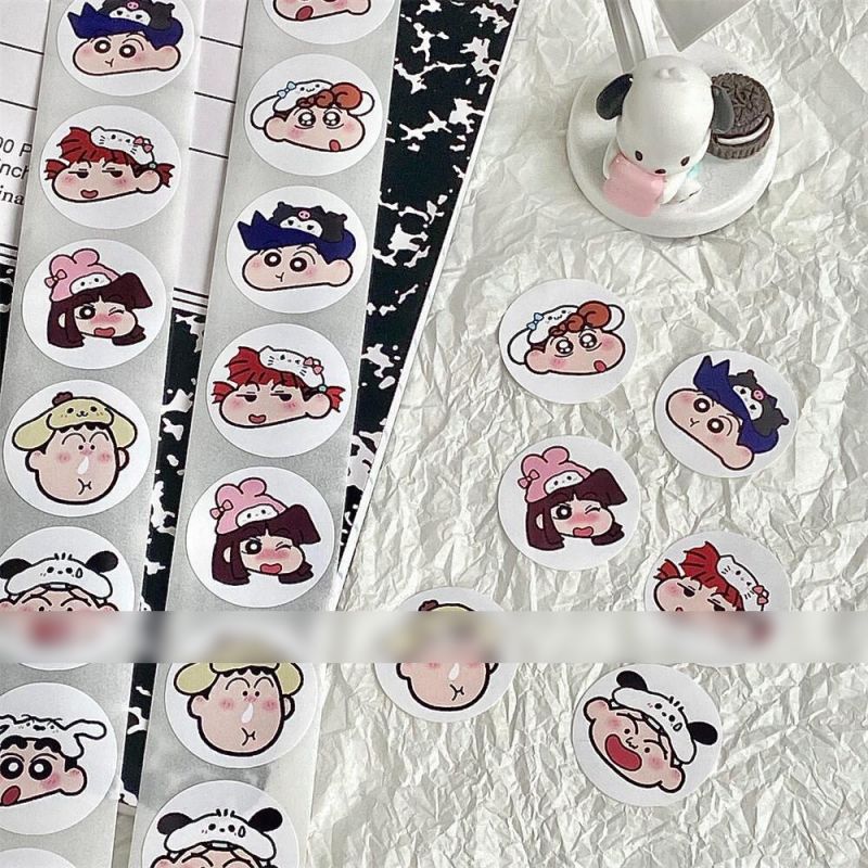 Fashion Sanrio Shin-chan Roll Stickers [1 Roll/500 Stickers] Paper Printed Pocket Material Dot Stickers,Stickers/Tape