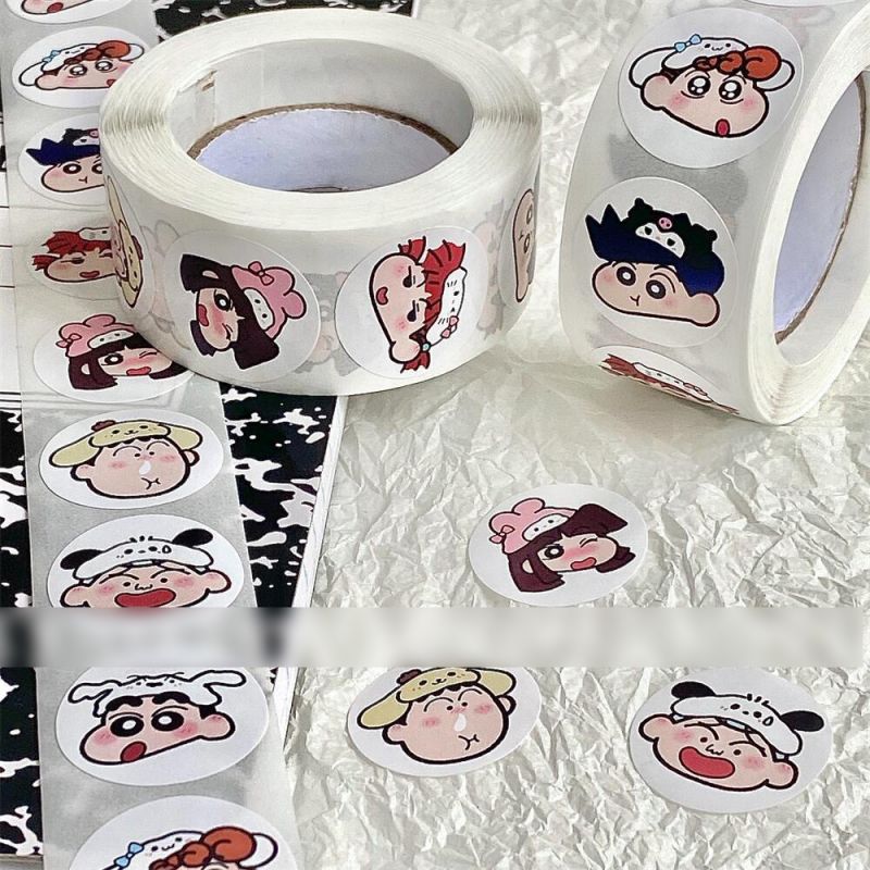 Fashion Sanrio Shin-chan Roll Stickers [1 Roll/500 Stickers] Paper Printed Pocket Material Dot Stickers,Stickers/Tape