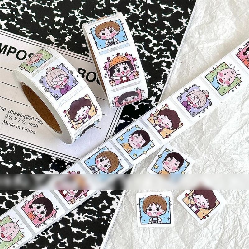 Fashion Chibi Maruko-chan Roll Stickers [1 Roll/500 Stickers] Paper Printed Pocket Material Dot Stickers,Stickers/Tape