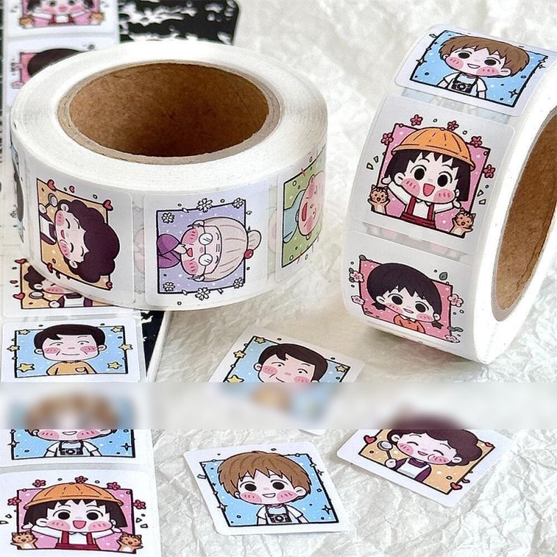 Fashion Chibi Maruko-chan Roll Stickers [1 Roll/500 Stickers] Paper Printed Pocket Material Dot Stickers,Stickers/Tape