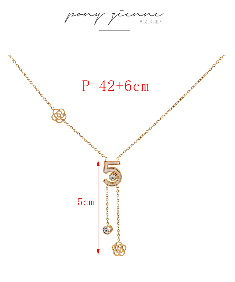 Fashion Gold Titanium Steel Inlaid Zirconium Shell Number 5 Flower Pendant Tassel Y Shape Necklace,Necklaces