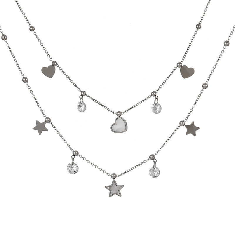 Fashion Silver 3 Titanium Steel Inlaid With Zirconium Shell Love Pendant Necklace,Fashion Jewelry