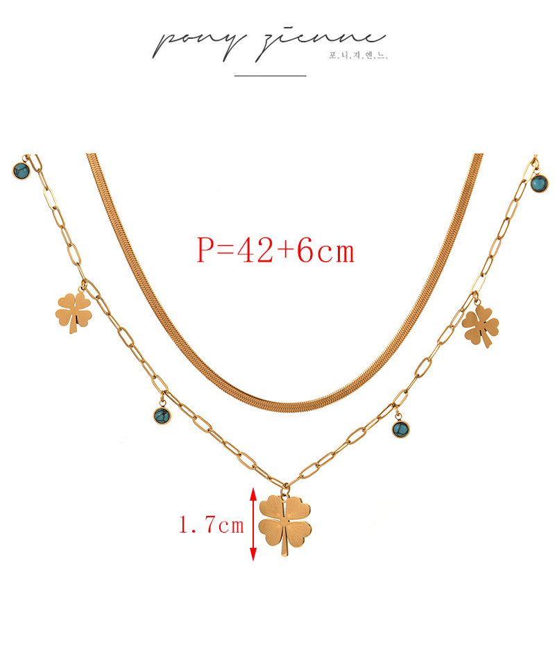 Fashion Golden 3 Double-layer Titanium Steel Round Turquoise Geometric Pendant Snake Bone Chain Necklace,Necklaces