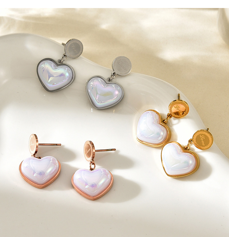 Fashion Rose Gold Titanium Steel Letter Pearl Love Earrings,Earrings
