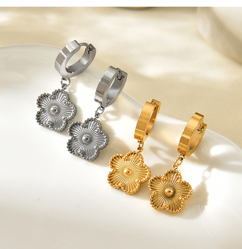 Fashion Silver Titanium Steel Flower Earrings,Earrings