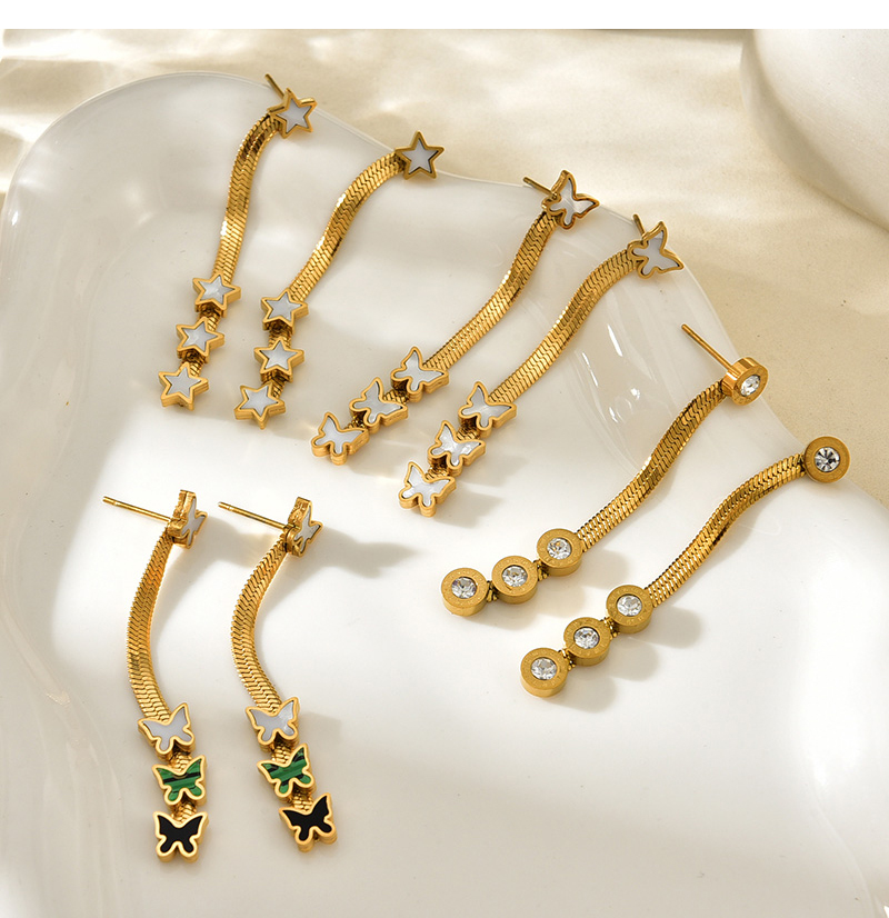 Fashion Golden 4 Titanium Steel Inlaid With Zirconium Round Scale Snake Bone Chain Earrings,Earrings