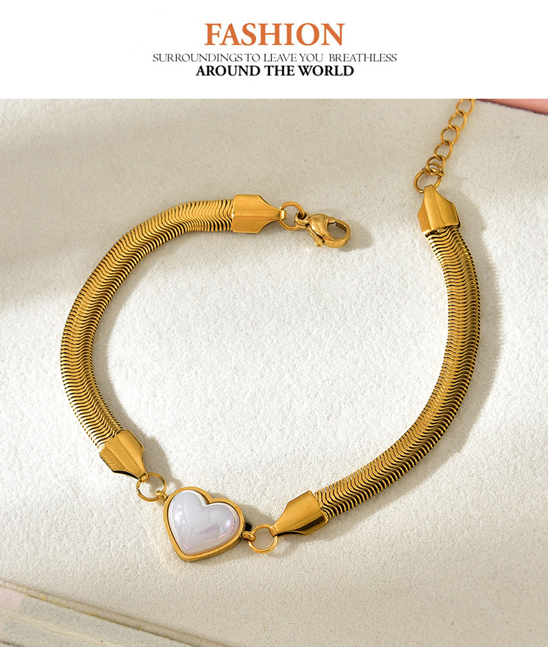 Fashion Gold Titanium Steel Pearl Love Pendant Snake Bone Chain Bracelet,Bracelets