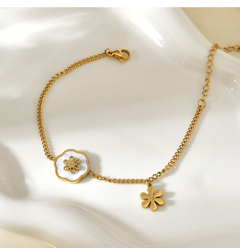 Fashion Gold Titanium Steel Inlaid Zirconium Shell Flower Pendant Bracelet,Bracelets