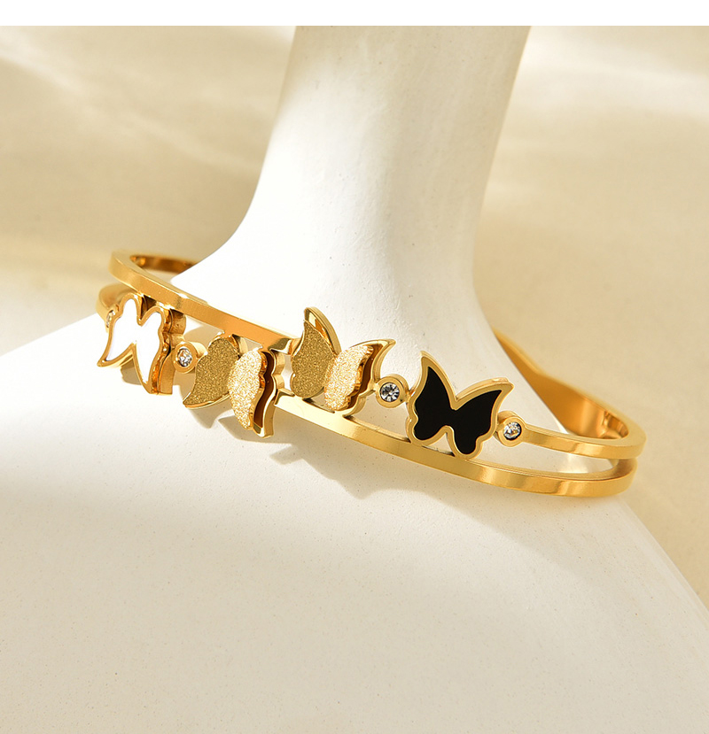 Fashion Gold Titanium Steel Inlaid Zirconium Shell Butterfly Bracelet,Bracelets
