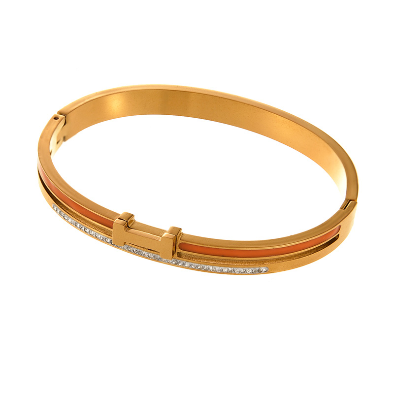 Fashion Gold Titanium Steel Inlaid With Zirconium Dripping Letters Bracelet,Bracelets
