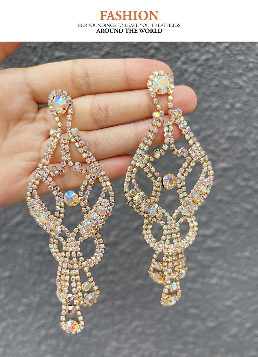 Fashion Ab Color Alloy Diamond Geometric Earrings,Drop Earrings