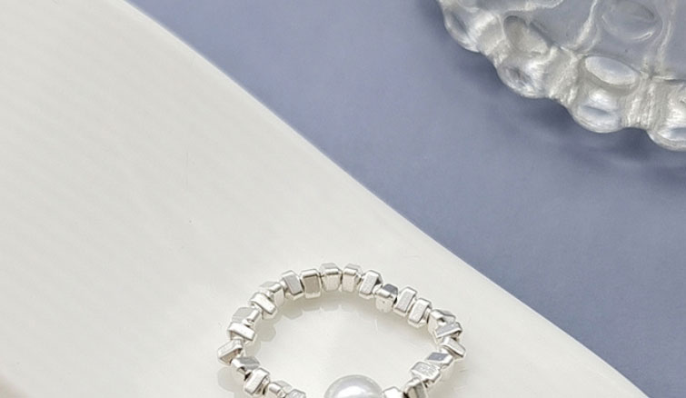 Fashion A Geometric Ring Smashed Silver Beaded Pearl Ring,Fashion Rings