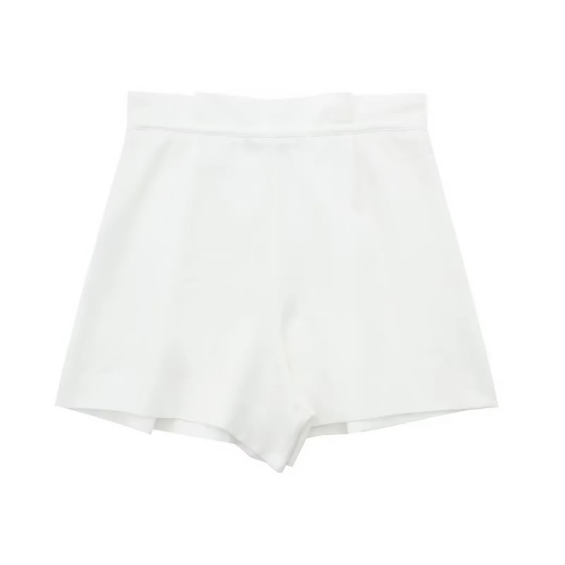 Fashion White Linen Pleated Lace-up Shorts,Shorts