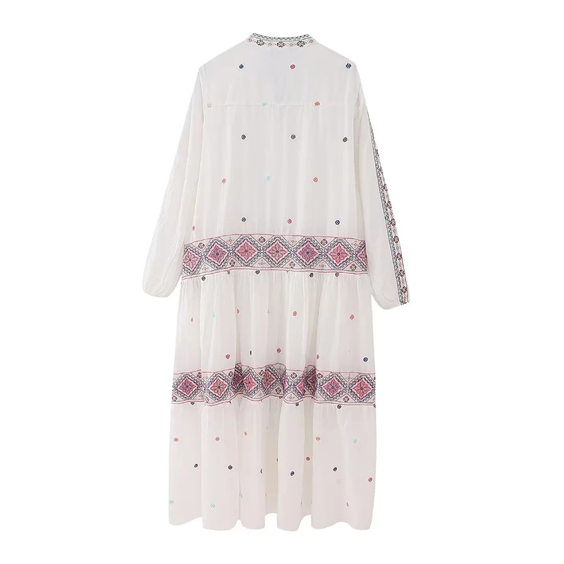 Fashion White Color Block Embroidered Dress,Long Dress