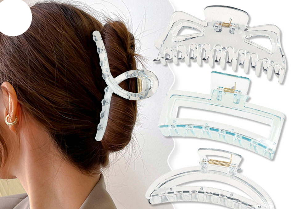 Fashion Transparent 13.8cm Bow Tie - Gray Resin Geometric Gripper,Hair Claws