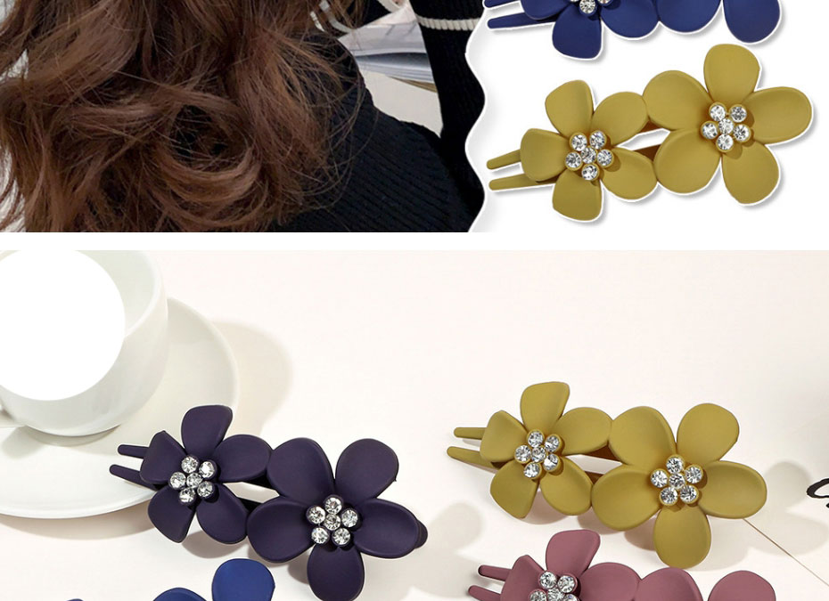 Fashion Fruit Flower Duckbill Clip-frosted Blue Gray Rhinestone Flower Hair Clip,Hairpins
