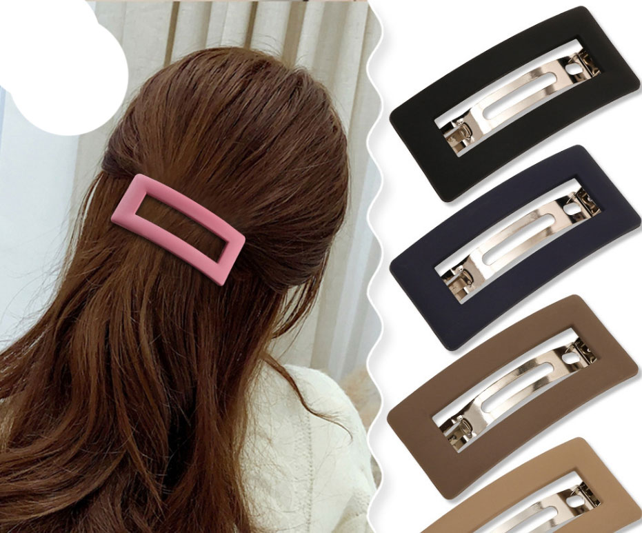 Fashion 8cm Square Spring Clip - Black Frosted Square Barrette,Hairpins