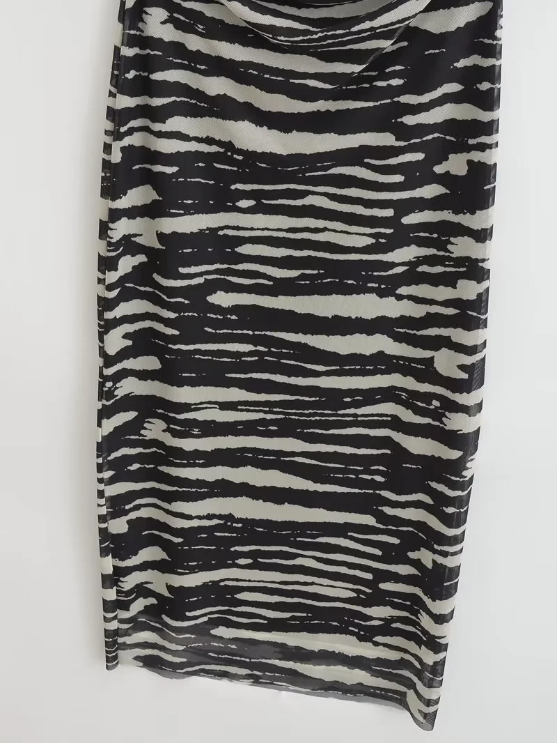 Fashion Striped Black Printed Tulle Bandeau Dress,Long Dress